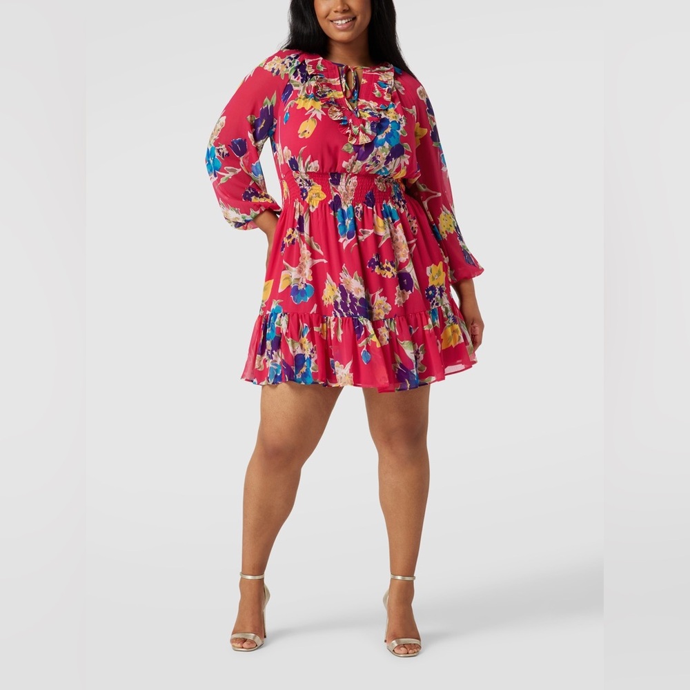 Lauren Ralph Lauren 
Plus-Size Floral Crinkle Georgette Long-Sleeve Dress